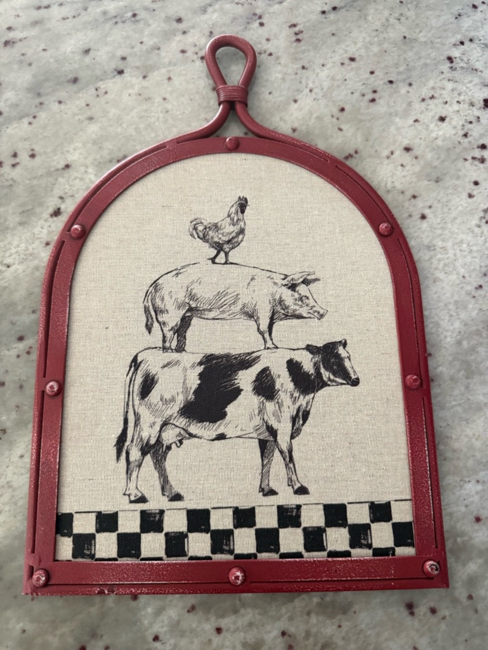 Farm Animal Wall Plaque in Red with Black Farm Print